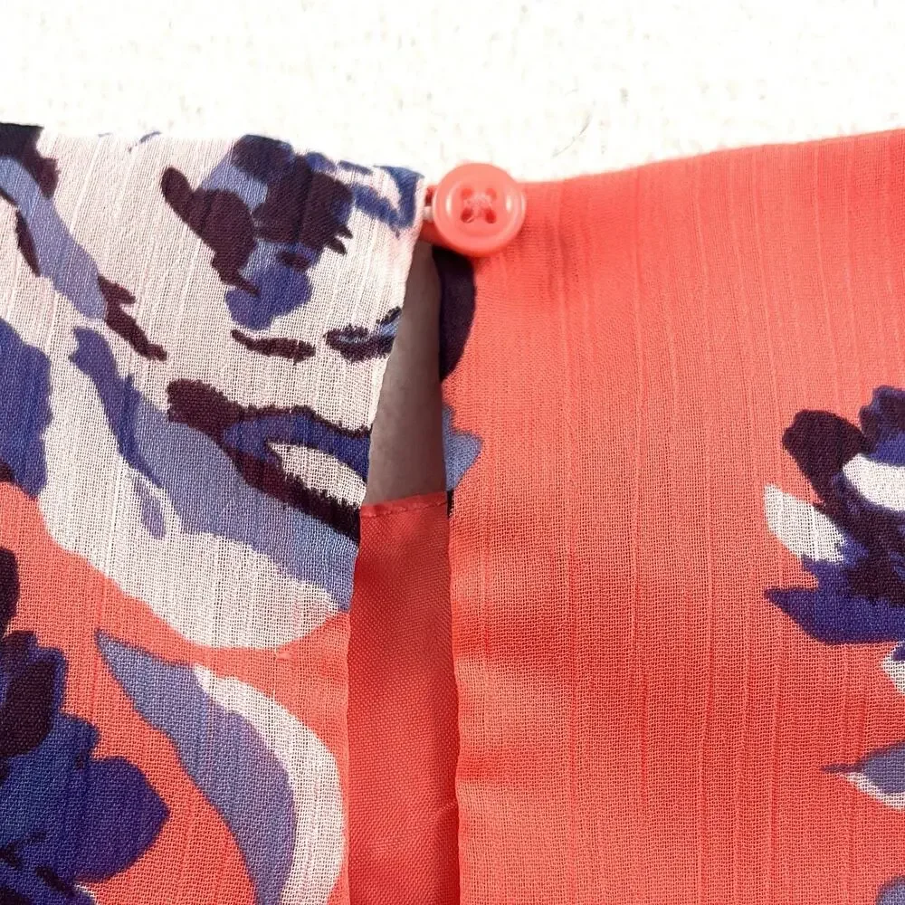 Janie And Jack Girl Vivid Coral Floral Print Chiffon Pleated Sleeveless Dress 6